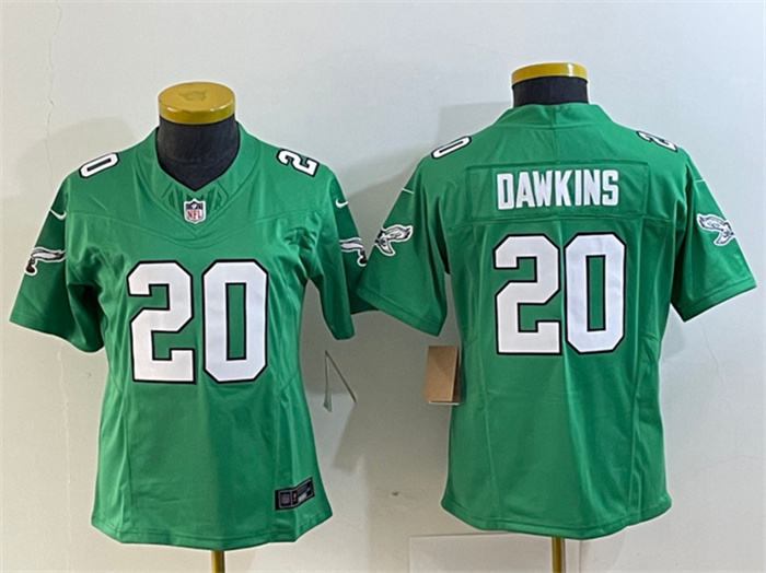 Personalized Women’s Philadelphia Eagles #20 Brian Dawkins Green 2023 F.U.S.E. Stitched Football Jersey(Run Small)