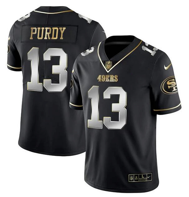 Personalized Men’s San Francisco 49ers #13 Brock Purdy Black Gold Stitched Jersey