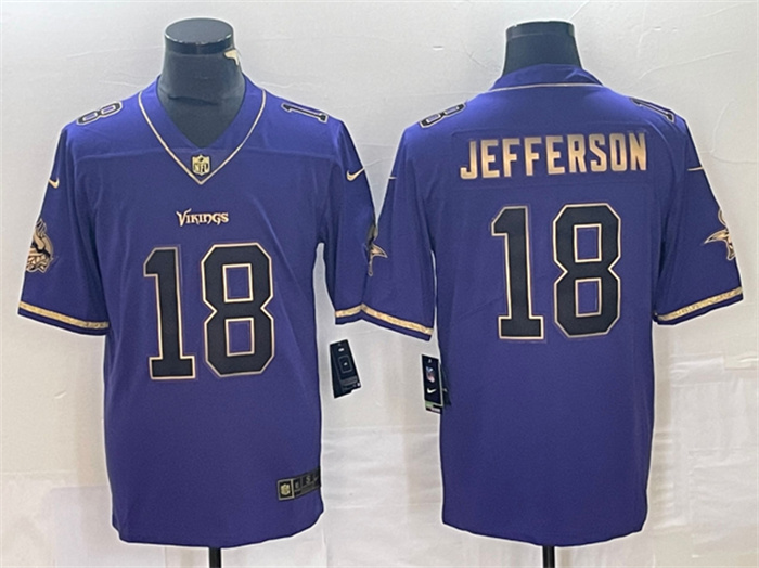 Personalized Men’s Minnesota Vikings #18 Justin Jefferson Purple Gold Stitched Jersey