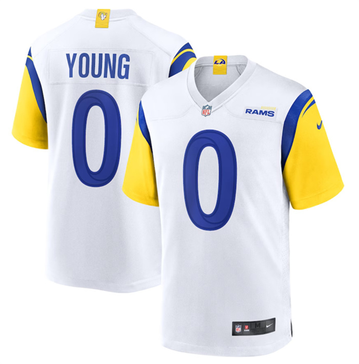 Personalized Men’s Los Angeles Rams #0 PByron Young White Stitched Game Jersey