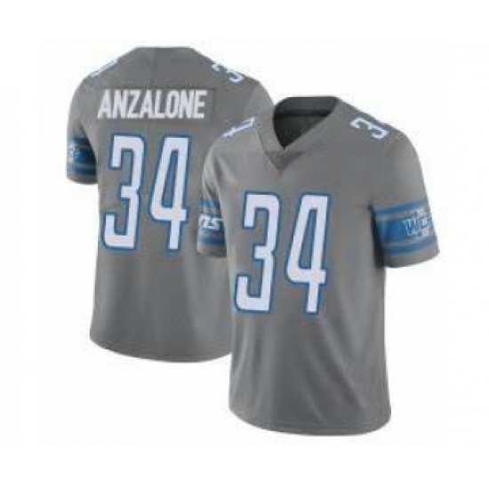 Personalized Men’s Detroit Lions #34 Alex Anzalone Grey Untouchable Limited Stitched Jersey