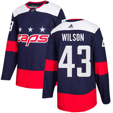 Personalized Youth Capitals #43 Tom Wilson Navy Authentic 2018 Stadium Series Stitched NHL Jersey