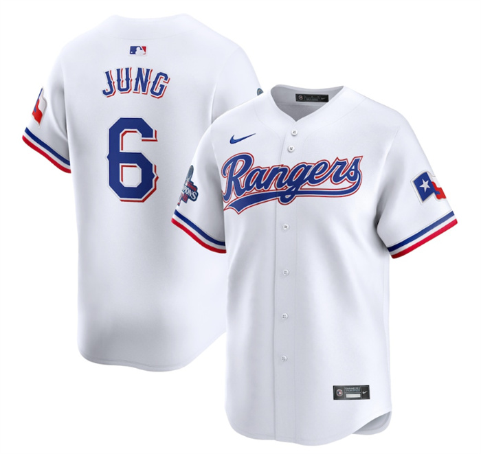Personalized Men’s Texas Rangers #6 Josh Jung White 2023 World Series Champions Stitched Baseball Jersey