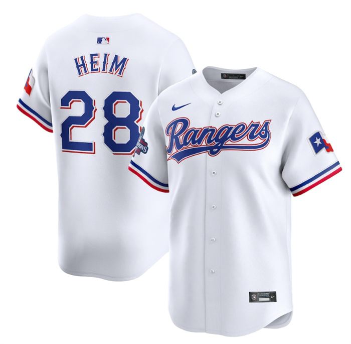 Personalized Men’s Texas Rangers #28 Jonah Heim White 2023 World Series Champions Stitched Baseball Jersey