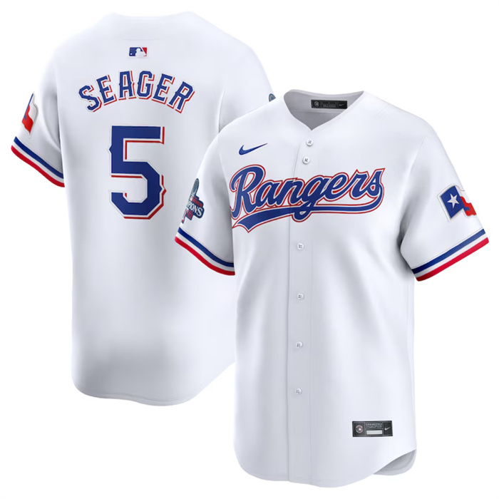 Personalized Men’s Texas Rangers #5 Corey Seager White 2023 World Series Champions Stitched Baseball Jersey