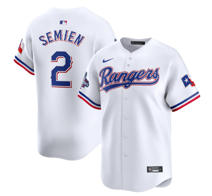 Personalized Men’s Texas Rangers #2 Marcus Semien White 2023 World Series Champions Stitched Baseball Jersey