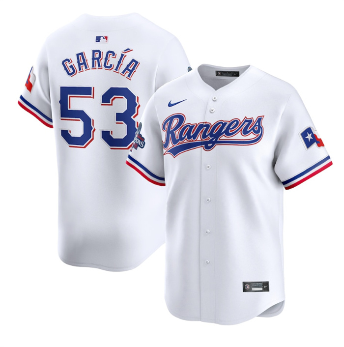 Personalized Men’s Texas Rangers #53 Adolis García White 2023 World Series Champions Stitched Baseball Jersey