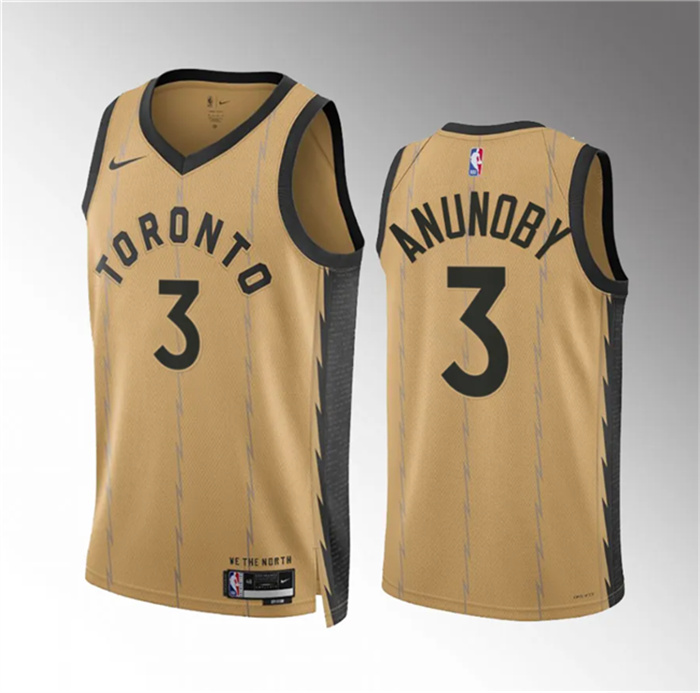 Personalized Men’s Toronto Raptors #3 O.G. Anunoby Gold 2023 24 City Edition Stitched Basketball Jersey