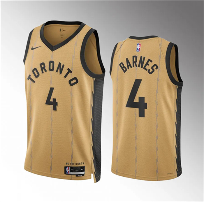 Personalized Men’s Toronto Raptors #4 Scottie Barnes Gold 2023 24 City Edition Stitched Basketball Jersey