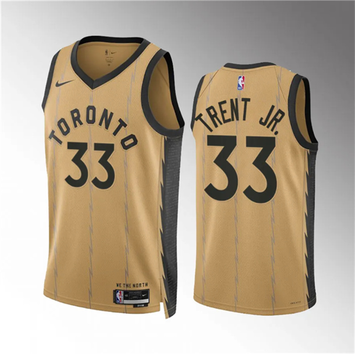 Personalized Men’s Toronto Raptors #33 Gary Trent Jr. Gold 2023 24 City Edition Stitched Basketball Jersey