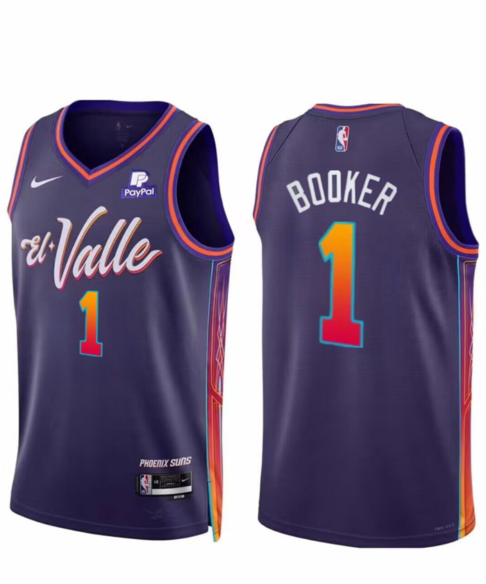 Personalized Men’s Phoenix Suns #1 Devin Booker Purple 2023 24 City Edition Stitched Basketball Jersey