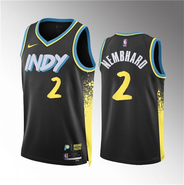 Personalized Men’s Indiana Pacers #2 Andrew Nembhard Black 2023 24 City Edition Stitched Basketball Jersey
