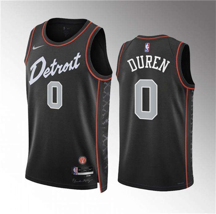 Personalized Men’s Detroit Pistons #0 Jalen Duren Black 2023-24 City Edition Stitched Basketball Jersey