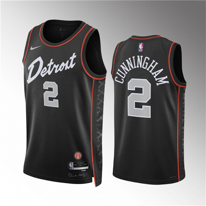 Personalized Men’s Detroit Pistons #2 Cade Cunningham Black 2023-24 City Edition Stitched Basketball Jersey
