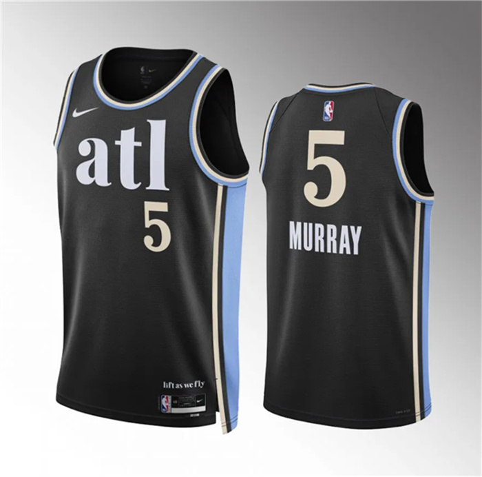Personalized Men’s Atlanta Hawks #5 Dejounte Murray 2023 24 Black City Edition Stitched Basketball Jersey