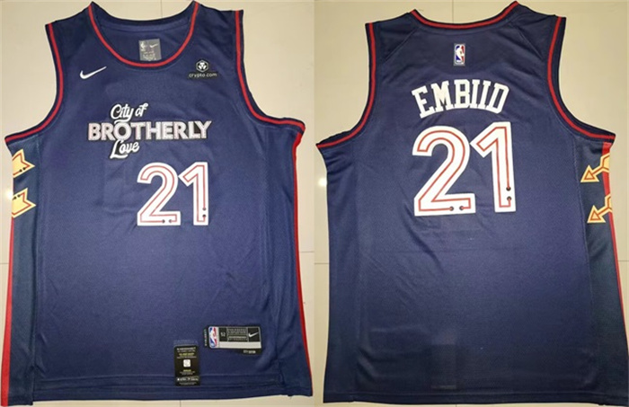 Personalized Men’s Philadelphia 76ers #21 Joel Embiid Navy Stitched Basketball Jersey