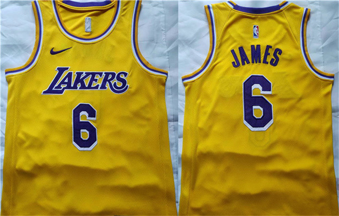 Personalized Men’s Los Angeles Lakers #6 LeBron James Yellow Stitched Basketball Jersey