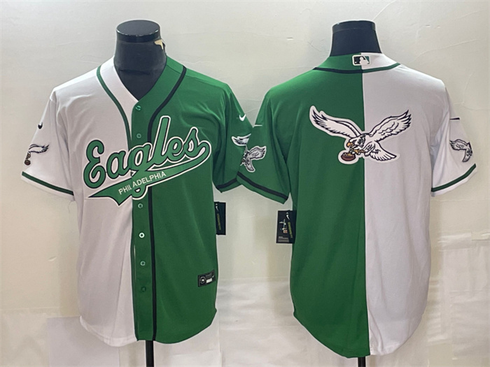 Personalized Men’s Philadelphia Eagles Green White Split Team Big Logo Cool Base Stitched Baseball JerseyS