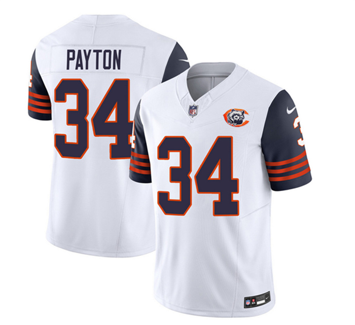 Personalized Men’s Chicago Bears #34 Walter Payton White Navy 2023 F.U.S.E. Throwback Limited Stitched Football Jersey