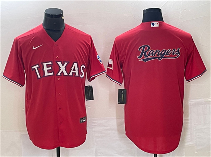 Personalized Men’s Texas Rangers Red Team Big Logo With Patch Cool Base Stitched Baseball Jersey