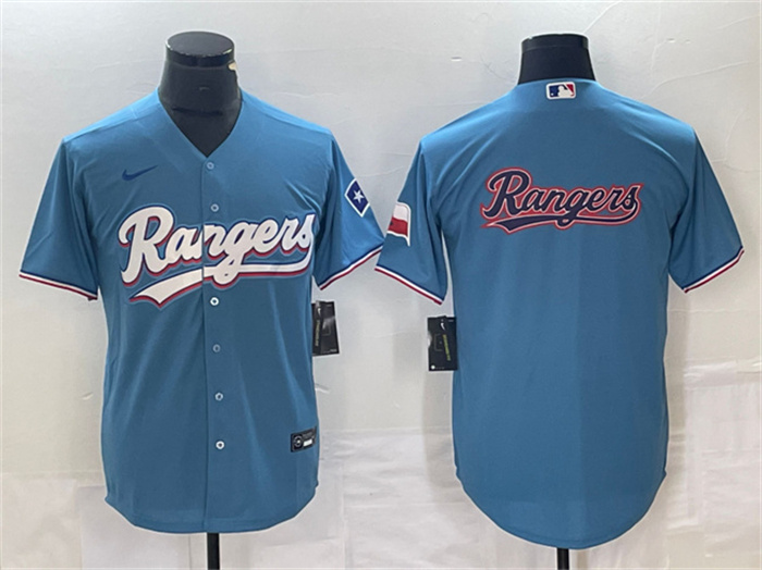 Personalized Men’s Texas Rangers Blue Team Big Logo With Patch Cool Base Stitched Baseball Jersey