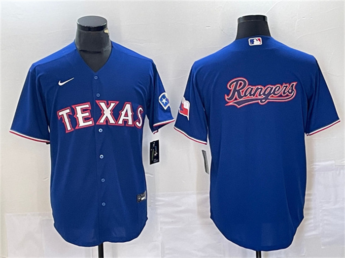 Personalized Men’s Texas Rangers Royal Team Big Logo With Patch Cool Base Stitched Baseball Jersey