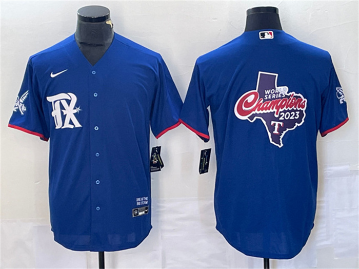 Personalized Men’s Texas Rangers Royal 2023 World Series Champions Big Logo Cool Base Stitched Baseball JerseyS