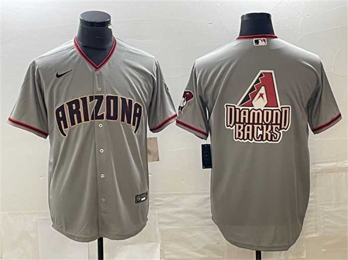 Personalized Men’s Arizona Diamondbacks Grey Team Big Logo Cool Base Stitched Baseball Jersey
