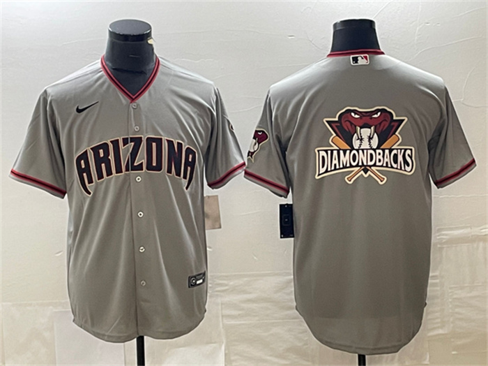 Personalized Men’s Arizona Diamondbacks Grey Team Big Logo Cool Base Stitched Baseball JerseyS
