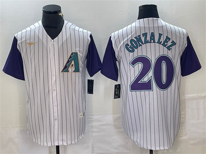 Personalized Men’s Arizona Diamondbacks #20 Luis Gonzalez White Throwback Cool Base Stitched Baseball Jersey