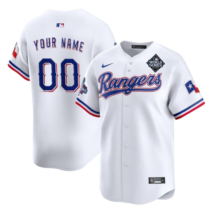 Personalized Men’s Texas Rangers Active Player White 2023 World Series Patch And Champions Patch Stitched Baseball Jersey