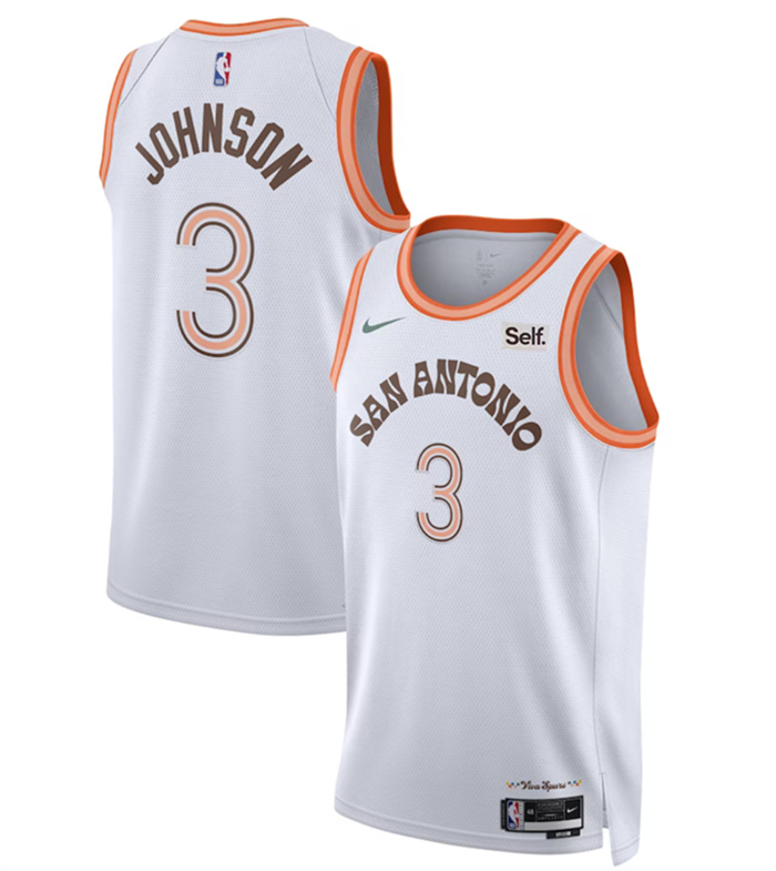 Personalized Men’s San Antonio Spurs #3 Keldon Johnson White 20233 24 City Edition Stitched Basketball Jersey