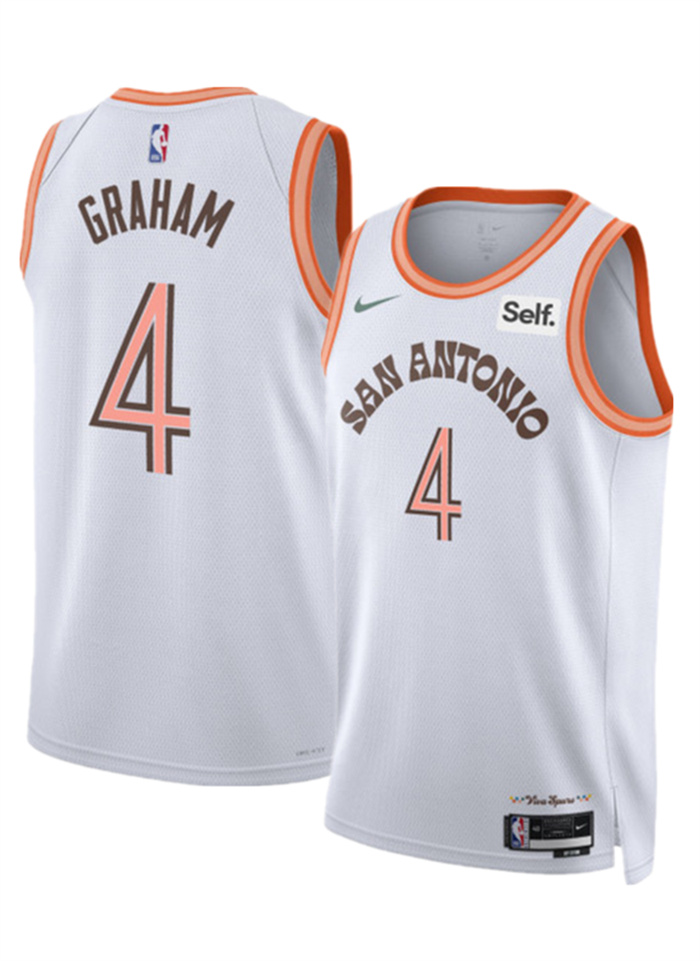 Personalized Men’s San Antonio Spurs #4 Devonte’ Graham White 2023 24 City Edition Stitched Basketball Jersey