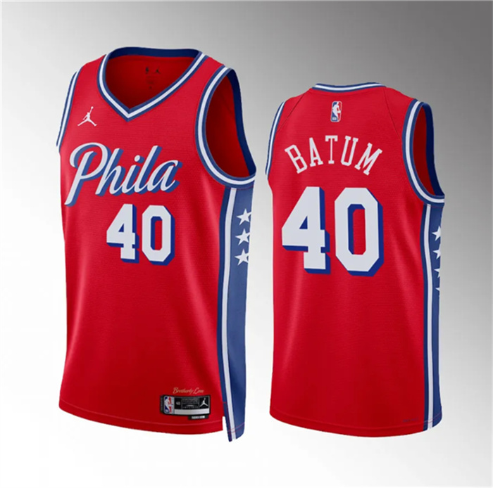 Personalized Men’s Philadelphia 76ers #40 Nicolas Batum Red Statement Edition Stitched Jersey