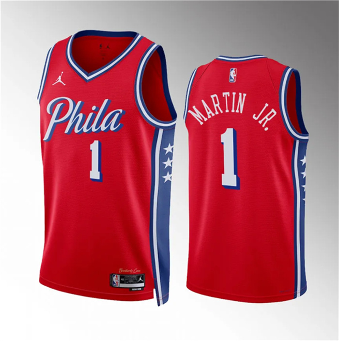 Personalized Men’s Philadelphia 76ers #1 Kenyon Martin Jr Red Statement Edition Stitched Jersey