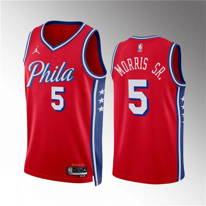 Personalized Men’s Philadelphia 76ers #5 Marcus Morris Sr Red Statement Edition Stitched Jersey