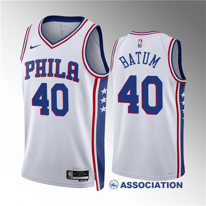 Personalized Men’s Philadelphia 76ers #40 Nicolas Batum White Association Edition Stitched Jersey