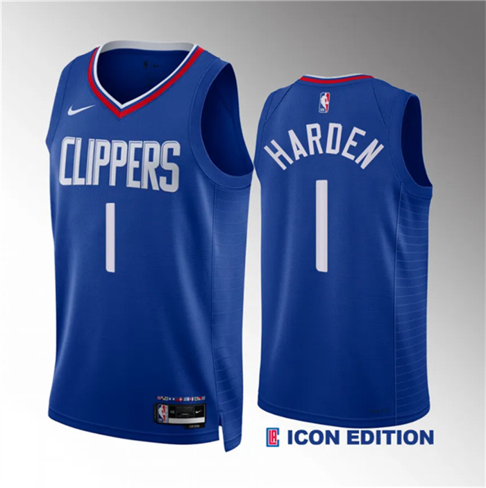 Personalized Men’s Los Angeles Clippers #1 James Harden Blue Icon Edition Stitched Jersey