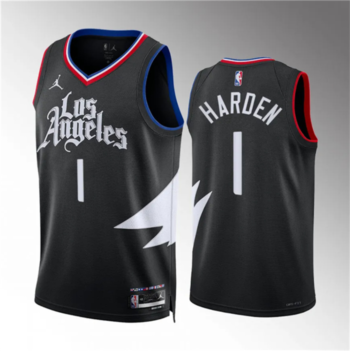 Personalized Men’s Los Angeles Clippers #1 James Harden Black Statement Edition Stitched Jersey