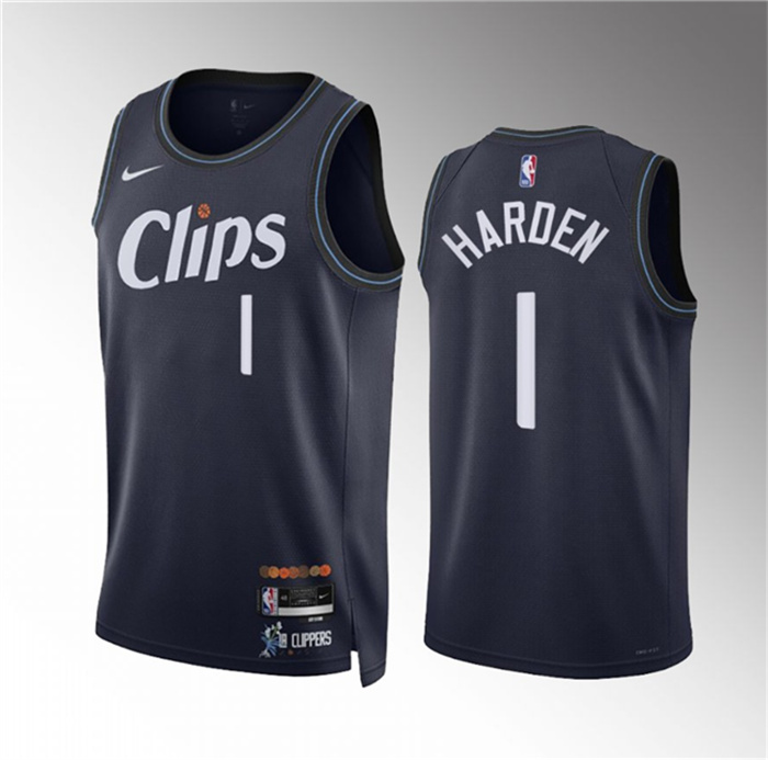 Personalized Men’s Los Angeles Clippers #1 James Harden Navy 2023 24 City Edition Stitched Jersey