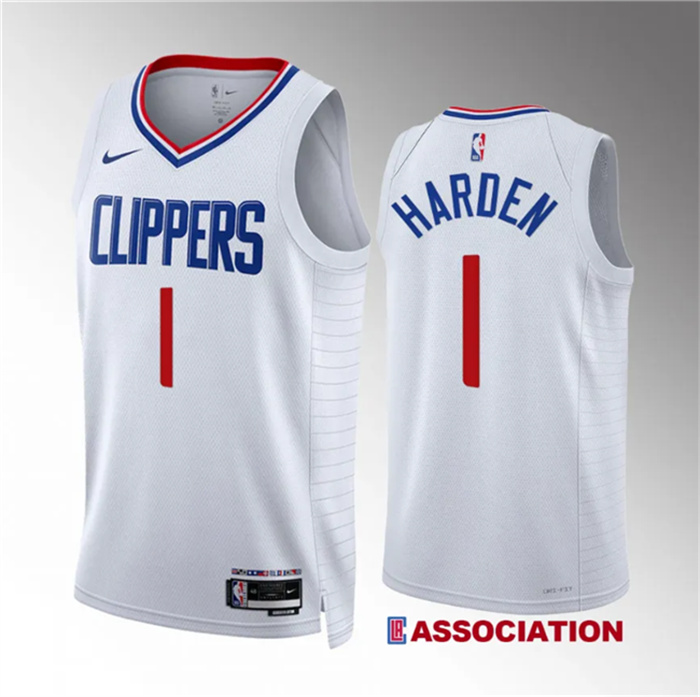 Personalized Men’s Los Angeles Clippers #1 James Harden White Association Edition Stitched Jersey