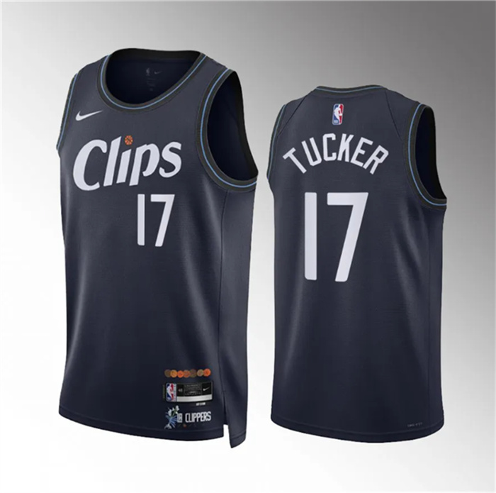 Personalized Men’s Los Angeles Clippers #17 P.J. Tucker Navy 2023 24 City Edition Stitched Jersey