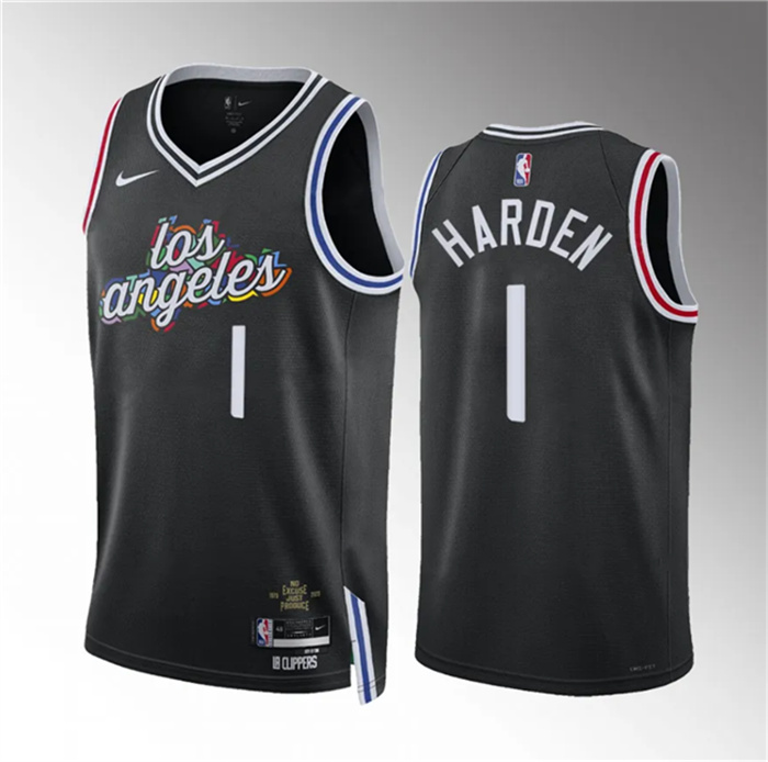 Personalized Men’s Los Angeles Clippers #1 James Harden Black 2022 23 City Edition Stitched Jersey