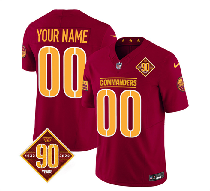 Personalized Men’s Washington Commanders Active Player Burgundy 2023 F.U.S.E. 90th Anniversary Limited Stitched Football Jersey