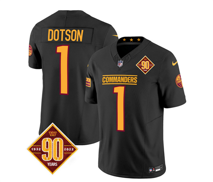 Personalized Men’s Washington Commanders #1 Jahan Dotson Black 2023 F.U.S.E. 90th Anniversary Limited Stitched Football Jersey