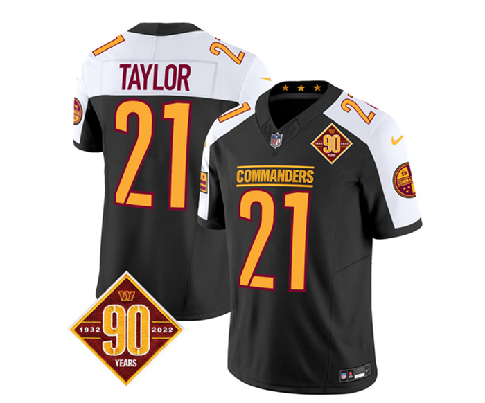 Personalized Men’s Washington Commanders #21 Sean Taylor Black White 2023 F.U.S.E. 90th Anniversary Limited Stitched Football Jersey