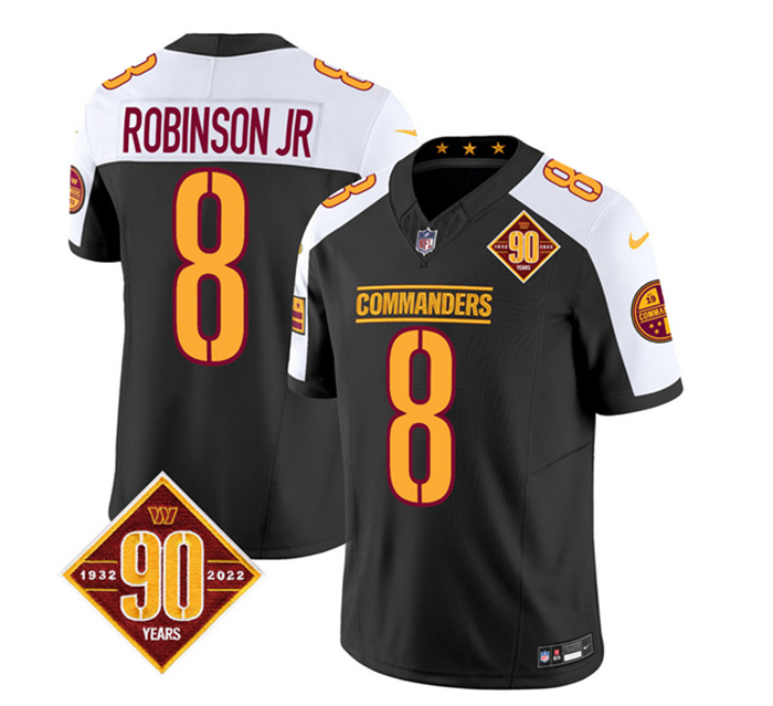Personalized Men’s Washington Commanders #8 Brian Robinson Black White 2023 F.U.S.E. 90th Anniversary Limited Stitched Football Jersey