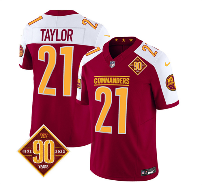 Personalized Men’s Washington Commanders #21 Sean Taylor Burgundy White 2023 F.U.S.E. 90th Anniversary Limited Stitched Football Jersey