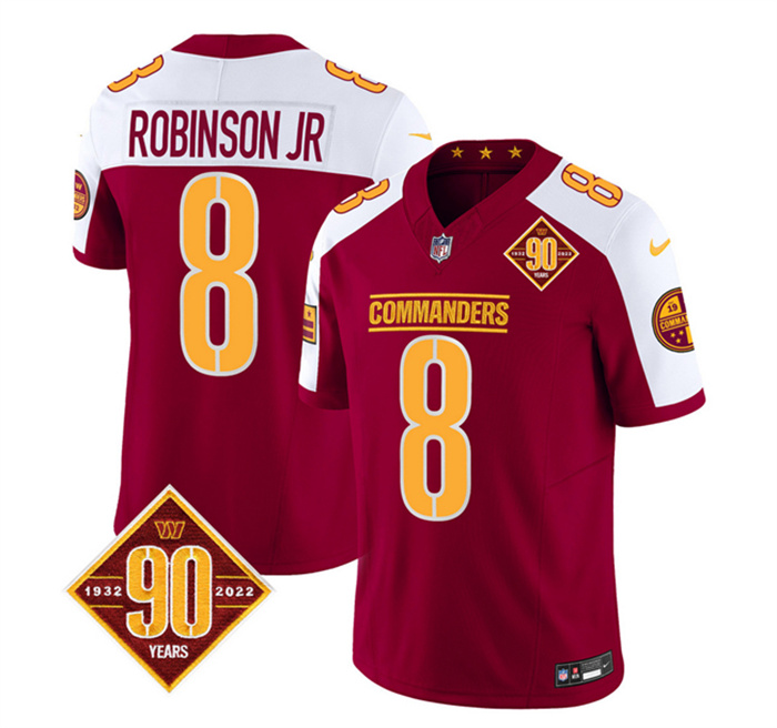 Personalized Men’s Washington Commanders #8 Brian Robinson Burgundy White 2023 F.U.S.E. 90th Anniversary Limited Stitched Football Jersey