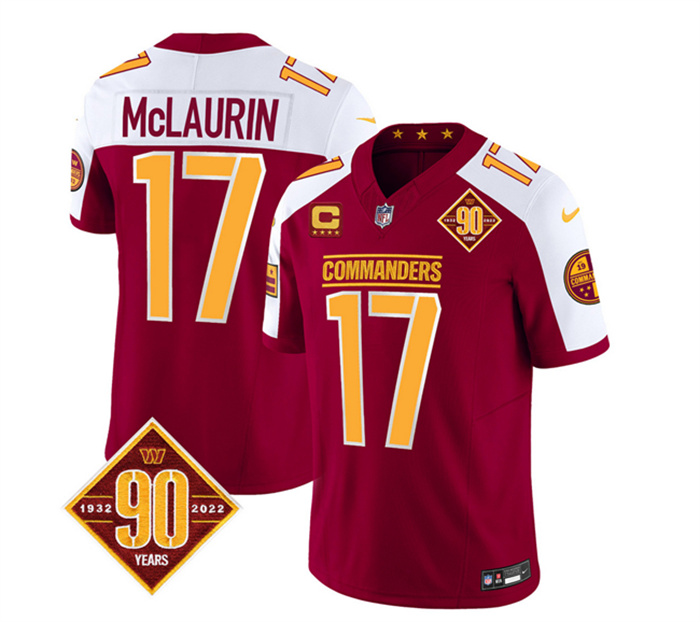 Personalized Men’s Washington Commanders #17 Terry McLaurin Burgundy White 2023 F.U.S.E. 90th Anniversary Limited Stitched Football Jersey